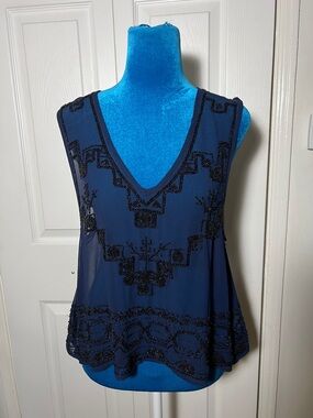 Free People Run With It Beaded Top Blue XS